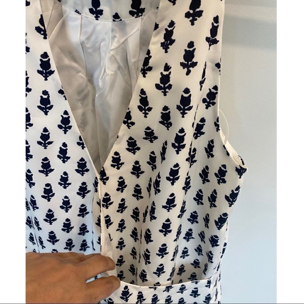 J. Crew Circle Neck Printed White and Navy Dress - Picture 8 of 11